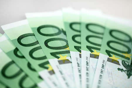 The money euro. Bundle of bank notes  and penの写真素材