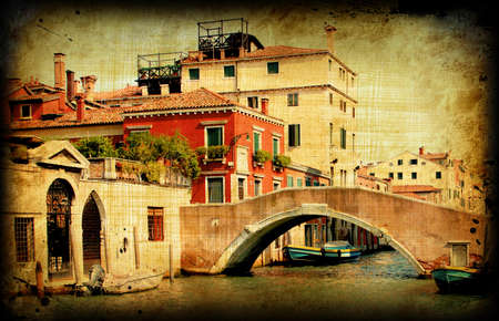 Retro card with architecture on grungy paper, old italian Veniceの写真素材