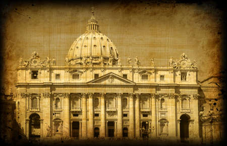 Retro card with architecture on grungy paper, old  Roma, Vatican, cathedral of st Petrの写真素材
