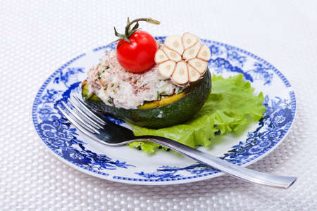 Food - plate with snack of avocado on a tableの写真素材