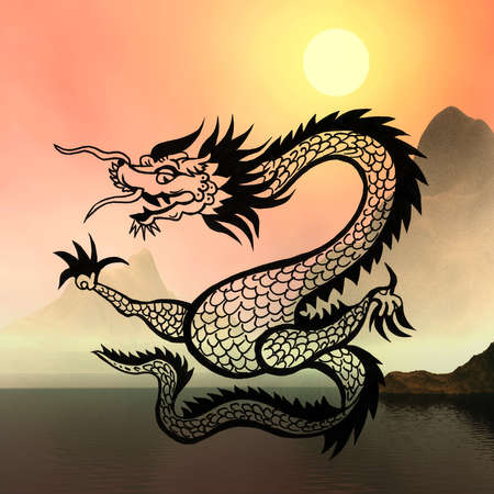 East symbol 2012 year - dragon on sunny abstractの写真素材