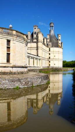 Architecture of castle Shambord, reflected in water, Franceのeditorial素材