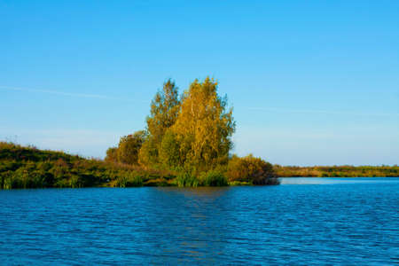 Beautiful nature, autumn. Wild scenery. Small Riverの写真素材