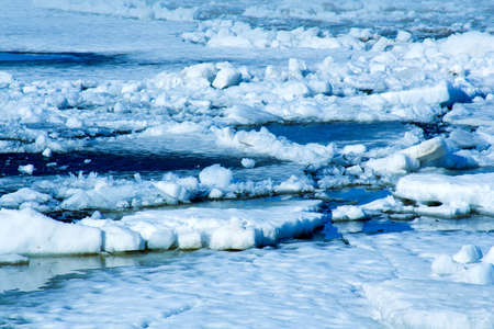 Beautiful nature, spring  scenery. Ice in river  