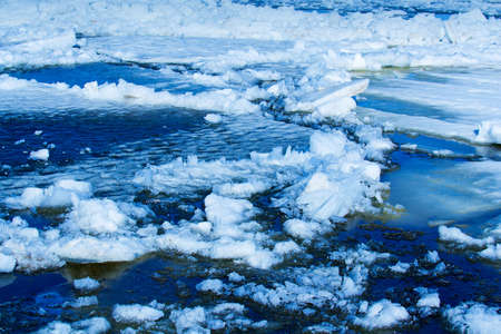 Beautiful nature, spring  scenery. Ice in river  