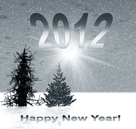 Christmas cover for 2012 year with fir trees and text