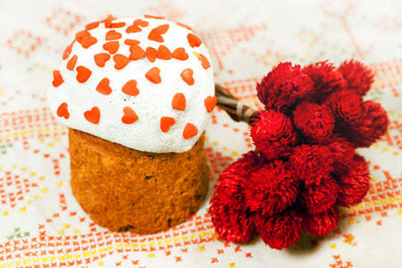 Easter bread with decor of hearts and flowers