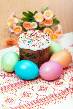 Celebratory Easter bread decoration colored balls isolated