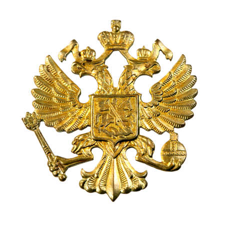 Golden russian emblem, isolated over white backgroundのeditorial素材