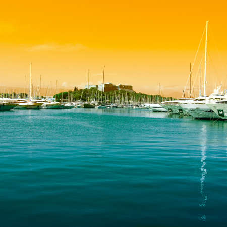 The harbor Antibes, yachts on sea, Franceの写真素材