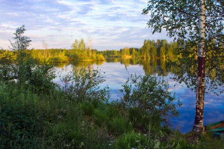 Beautiful nature, autumn. Wild scenery with riverの写真素材