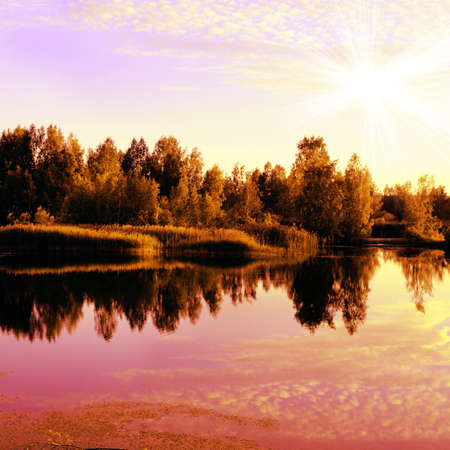  Beatiful morning, silence on lake and reflection in waterの写真素材