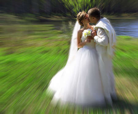 Bride and groom in wedding spring dayの写真素材