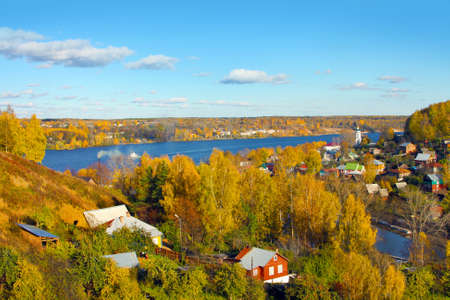 Autumn season in Russia old small town Plessの写真素材