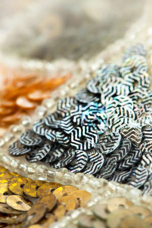 Silk textile  with beading, beadwork , soft focusの写真素材