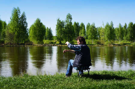 Fishing on Volga canalの写真素材
