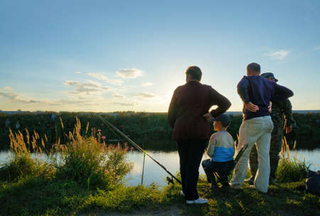 Fishing on river, sporting event 05.09.2014. Russia, Kostromaのeditorial素材
