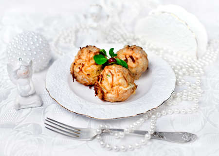 Tasty food on a holiday and Christmas decorの写真素材
