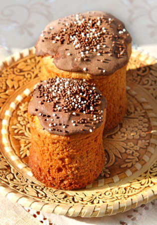 Celebratory Easter bread decorated in a basket