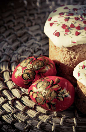 Easter sweet baked and color eggs, photo in vintage style