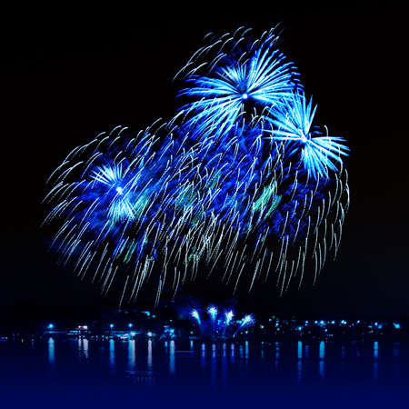 Celebratory bright firework in a night skyの写真素材