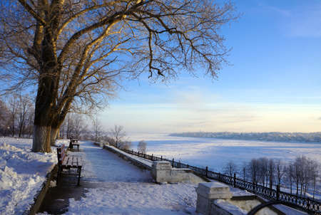 Winter nature, coast of river Volgaの写真素材