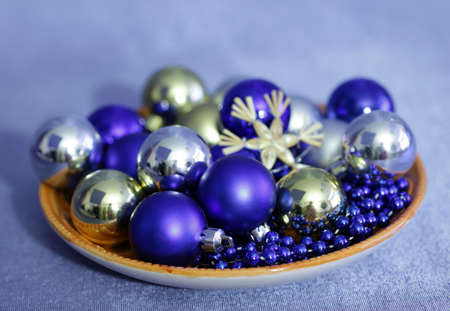 Blue christmas balls and beadsの写真素材
