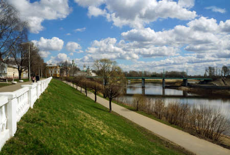 Travel across  Russia. Christian Russian monasteries and churches, Yaroslavl city, spring on coast...