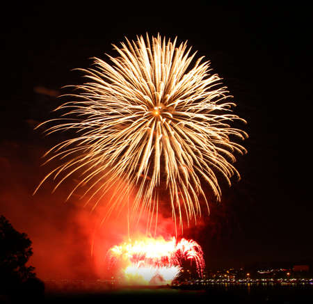 Beautiful colorful firework in a night skyの写真素材