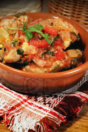 Hot a dish of ethnic cuisine of Georgia prepared from chicken meat : Chahochbilliの写真素材