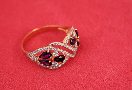 Elegant jewelry ring with ametyst and diamondsの写真素材