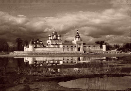 Christianity  cathedral in Russia, Kostroma city, Ipatievsky monastery, photo in vintage styleの写真素材