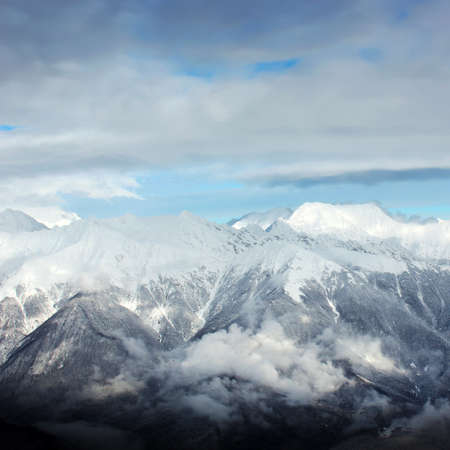Magic landscape with mountains and skies, top view in Sochiの写真素材
