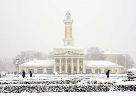 Winter city Kostroma, snowstorm, Russian old landmarkの写真素材