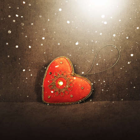 Christmas decor - red vintage heart and magic lightの写真素材