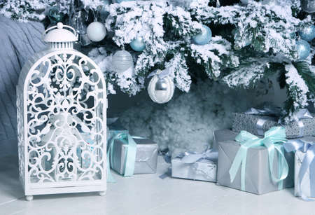 Christmas tree and decorations for winter holidaysの写真素材