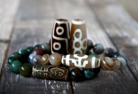 Tibetan Dzi beads and braceletesの写真素材