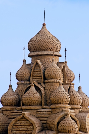 sandcastle  typical russian church made from sandの写真素材