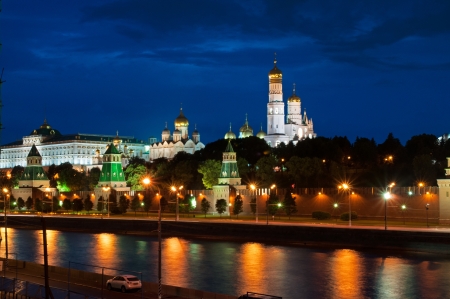 Moscow Kremlin wall at nightの写真素材