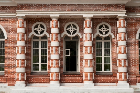 Tsaritsynio windows of the red bricks buildingの写真素材