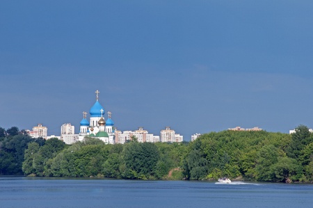 russian church on the Moscow riwer bankの写真素材