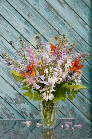 still life bouquet  hosta, astilbe and hemerocallisの写真素材
