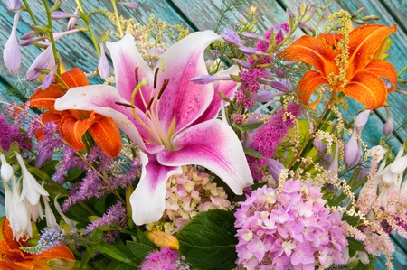 fragment of the floral bouquet with lilyの写真素材