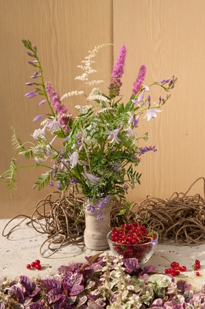 still life bouquet with red currantの写真素材