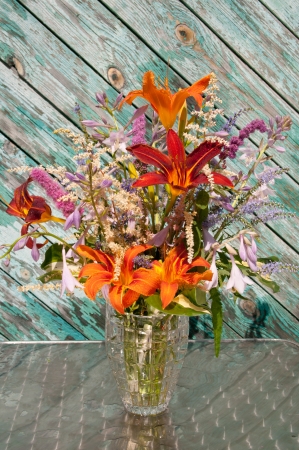 still life bouquet  hosta, astilbe and hemerocallisの写真素材