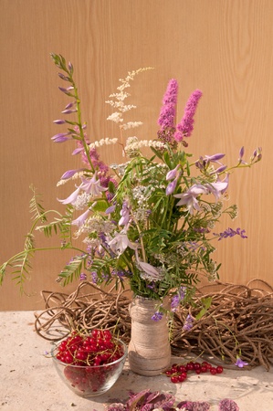 still life bouquet with red currantの写真素材