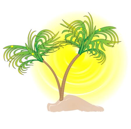 palms, sun and island - paradise island illustrationの写真素材