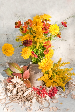 still life with yellow flowersの写真素材