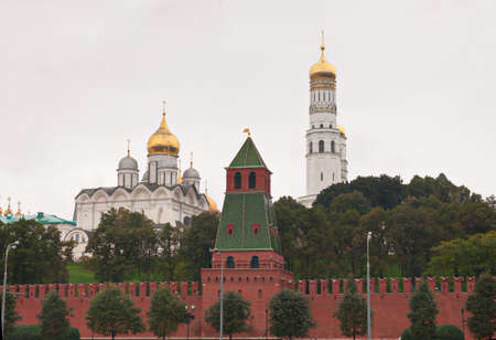 Moscow Kremlin wall, tower and cathedralsの写真素材