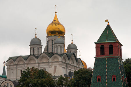 Moscow Kremlin  tower of the wall and Cathedral of the Archangelの写真素材
